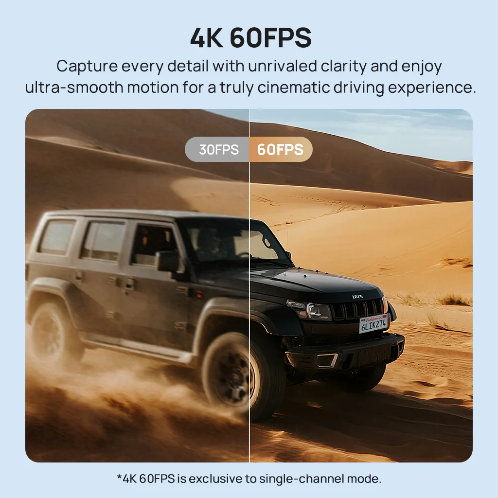 70mai Dash Cam 4K T800 3-Channel w/ Dual 4K, STARVIS 2 IMX678, HDR Night Vision, AI Detection, Emergency Record, 4G LTE & Supercapacitor - Image 19