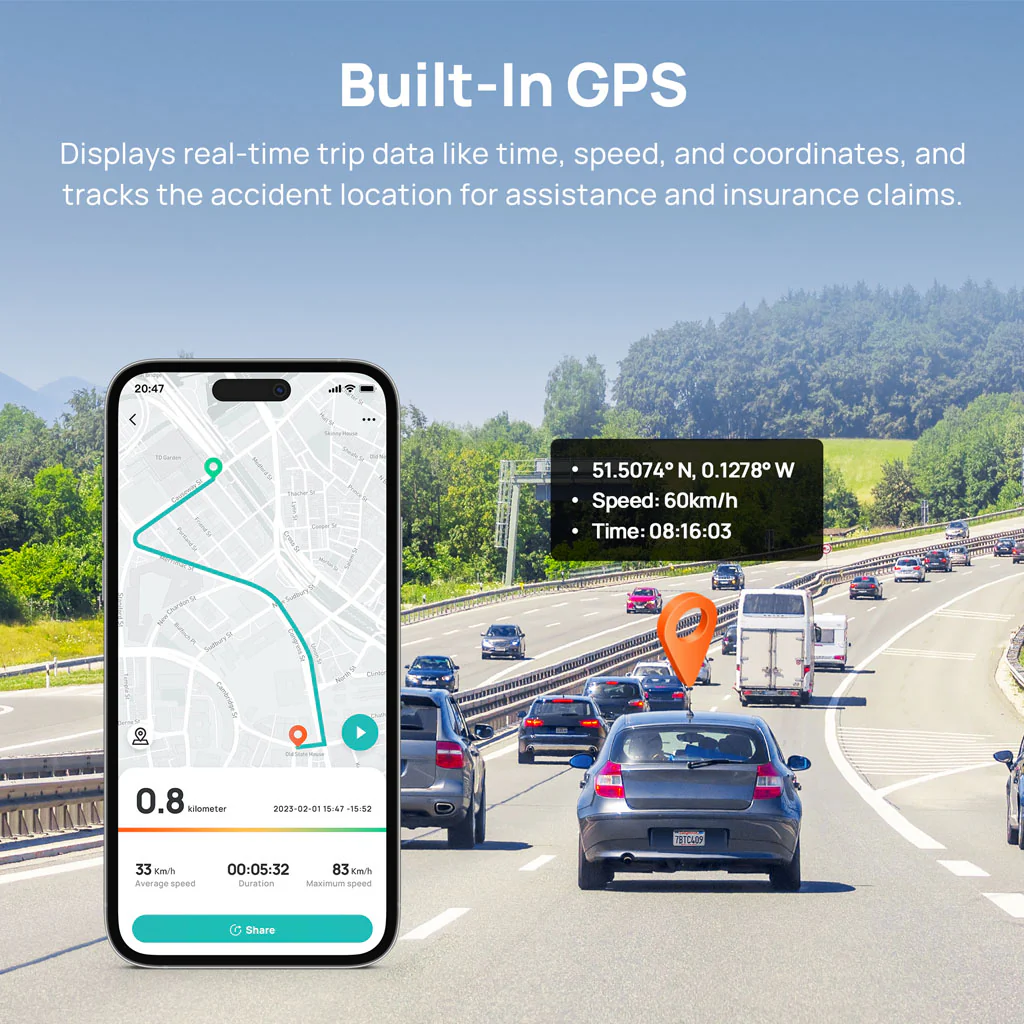 70mai Dash Cam A800S 4K UHD with 3-Inch IPS Screen & Dual-Channel Supported - Image 8