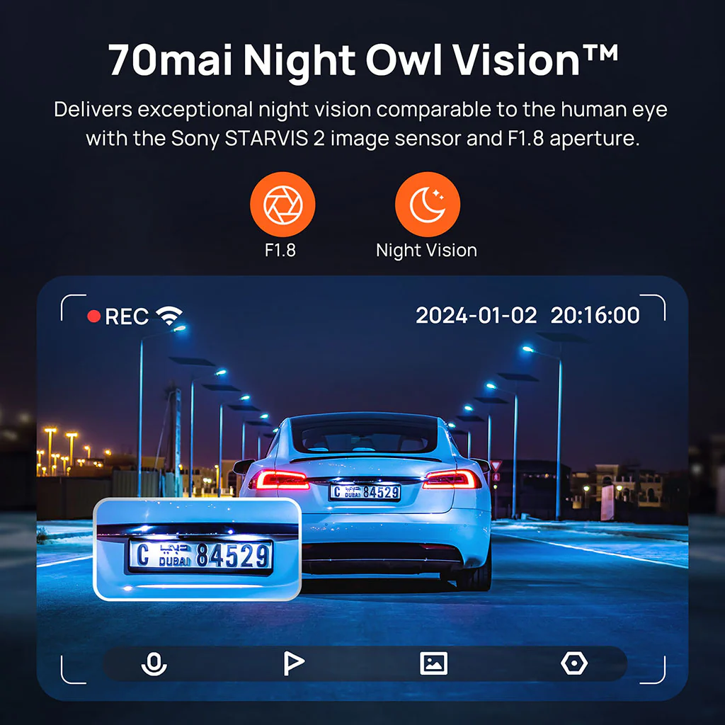 70mai Dash Cam 4K A810 with Sony STARVIS 2 IMX678, 4G LTE & Dual HDR Supported - Image 5