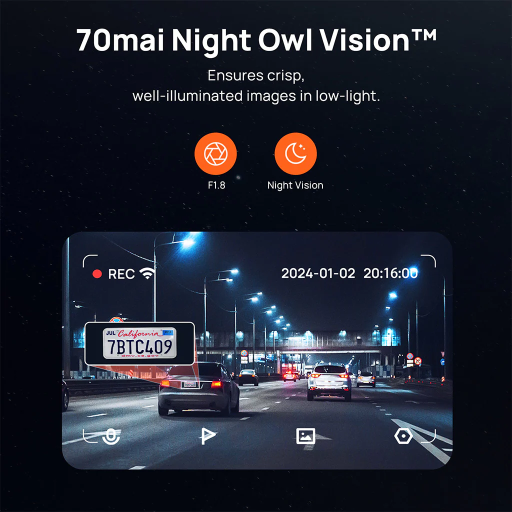 70mai Dash Cam M500 2.7K HD with Built-in eMMC, 170° FOV & HDR Recording - Image 5